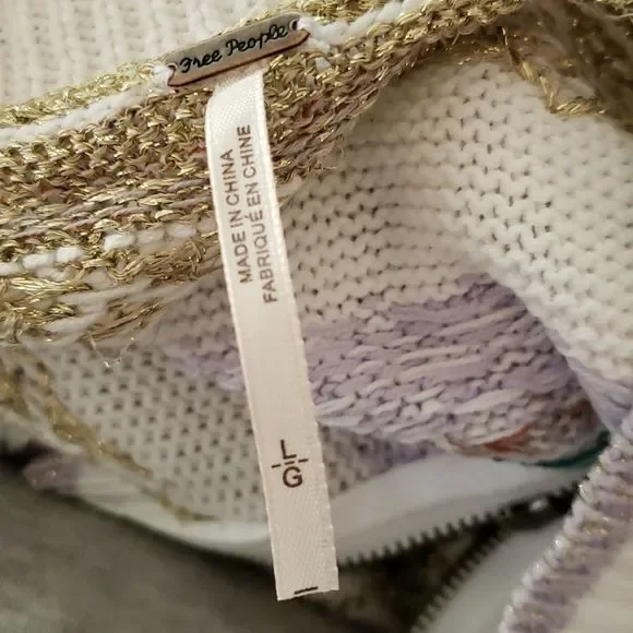 🤩NWT Oversized Free People Half-Zip Sweater with Metallic Thread Design Sz L - Picture 6 of 10